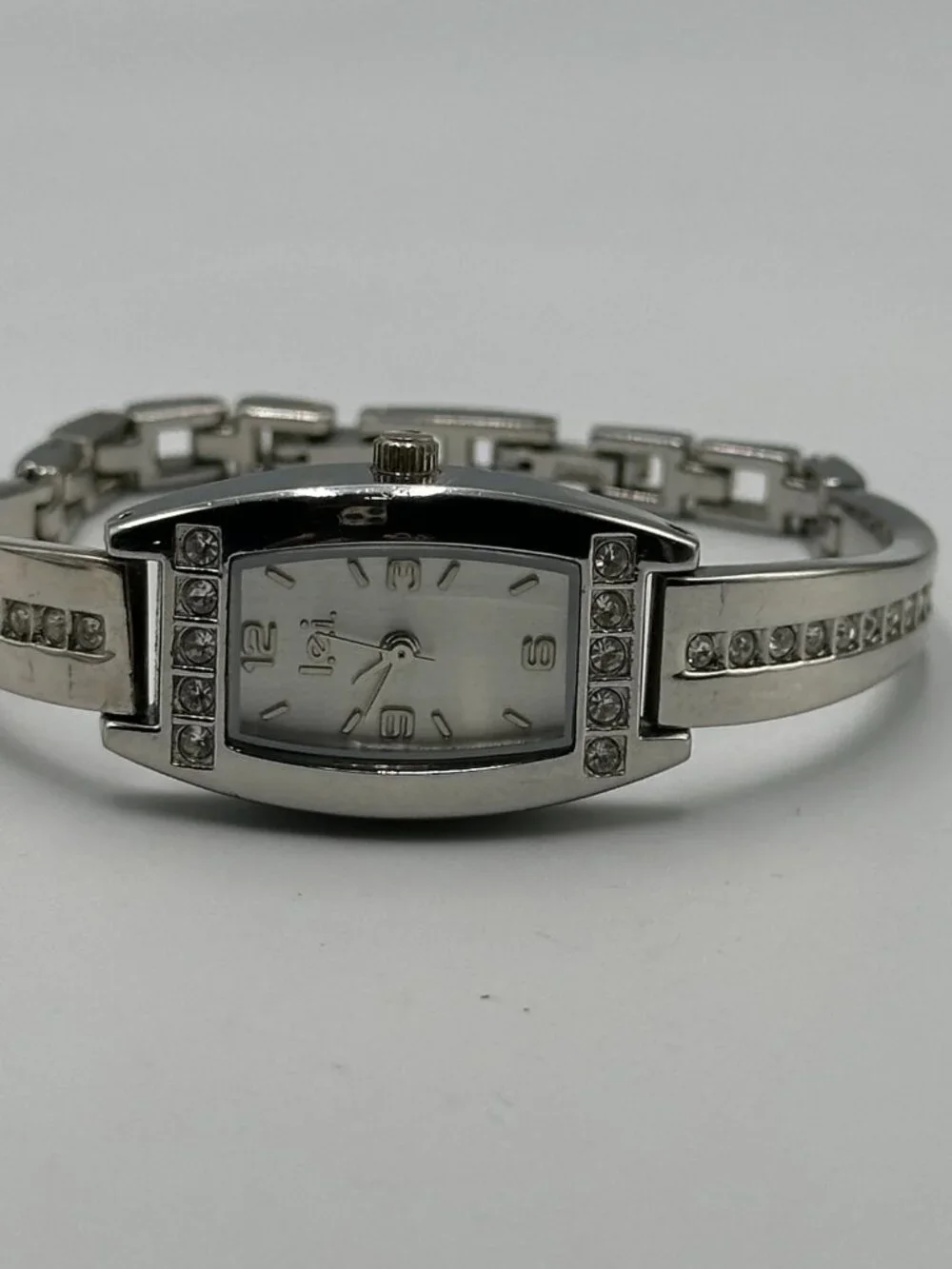 3/$30 L.E.I. Watch Women Silver Tone Barrel Case Rhinestone Accents 7